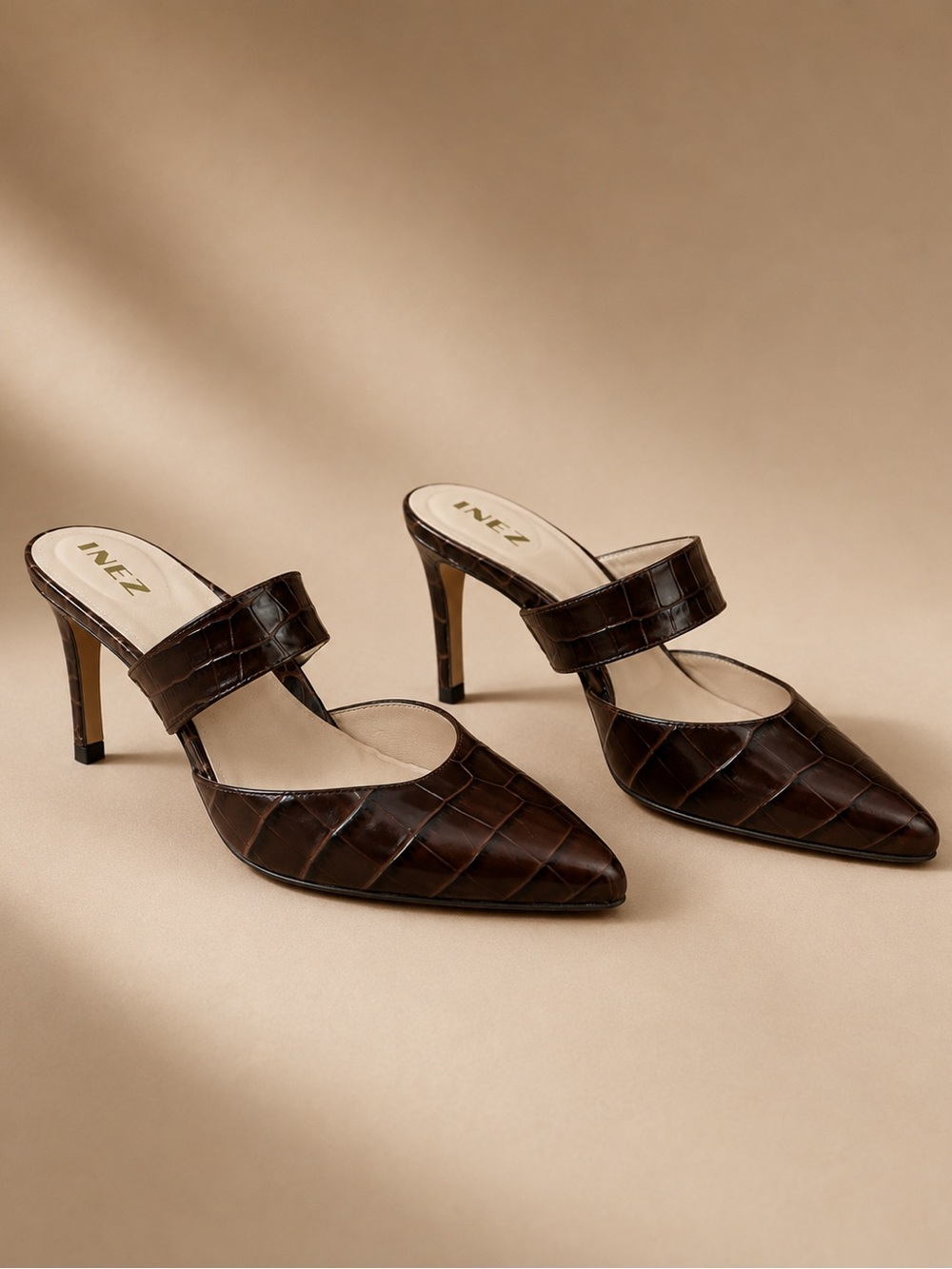 iNEZ Brown Croc Embossed Leather Heels Size 9